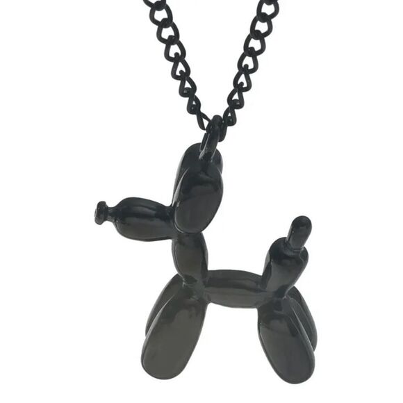 Black Balloon Dog Shape Pendant Necklace - Picture 3 of 6